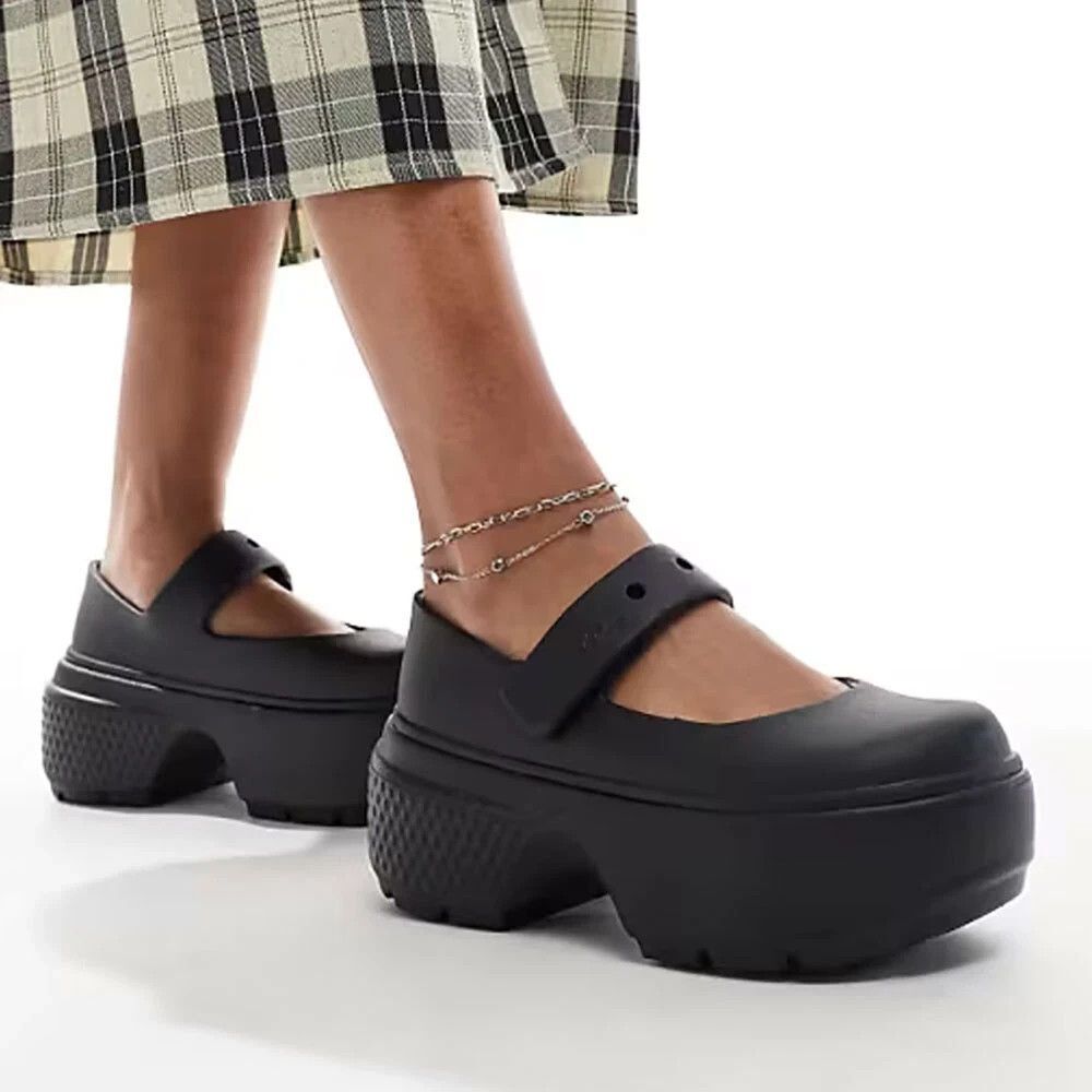 New Womens CROCS STOMP MARY JANE SANDAL 209939-060 BLACK US SIZE W 7 - Picture 2 of 8